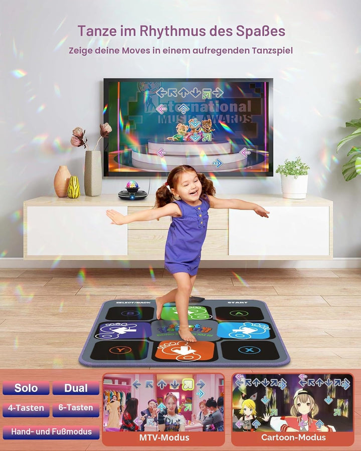Tanzmatte - Tanzmatten für den TV mit Kamera, rutschfeste Spielmatte mit 2 kabellosen Griffen & bunt
