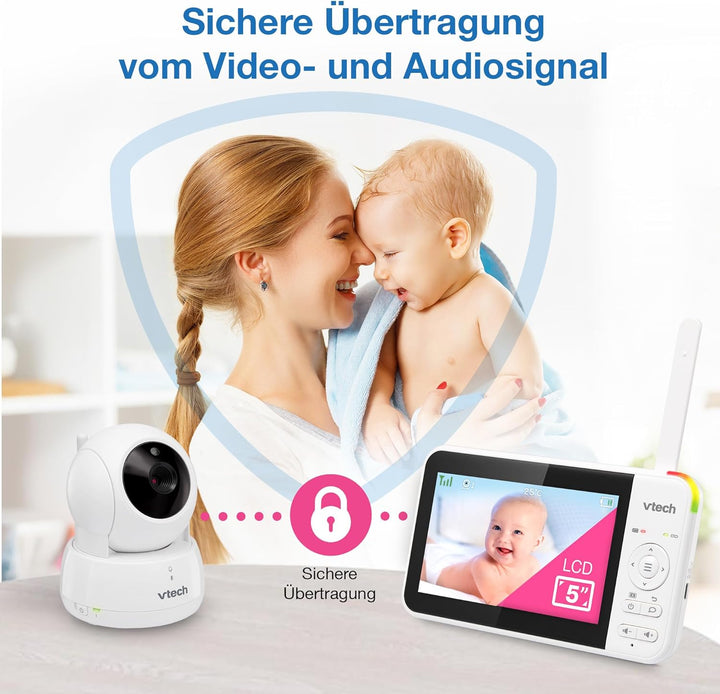 VTech VM924-2 Video-Babyphone mit 5-Zoll-LCD-Farbbildschirm und 2 Kameras, bis zu 17 h Video- und 31
