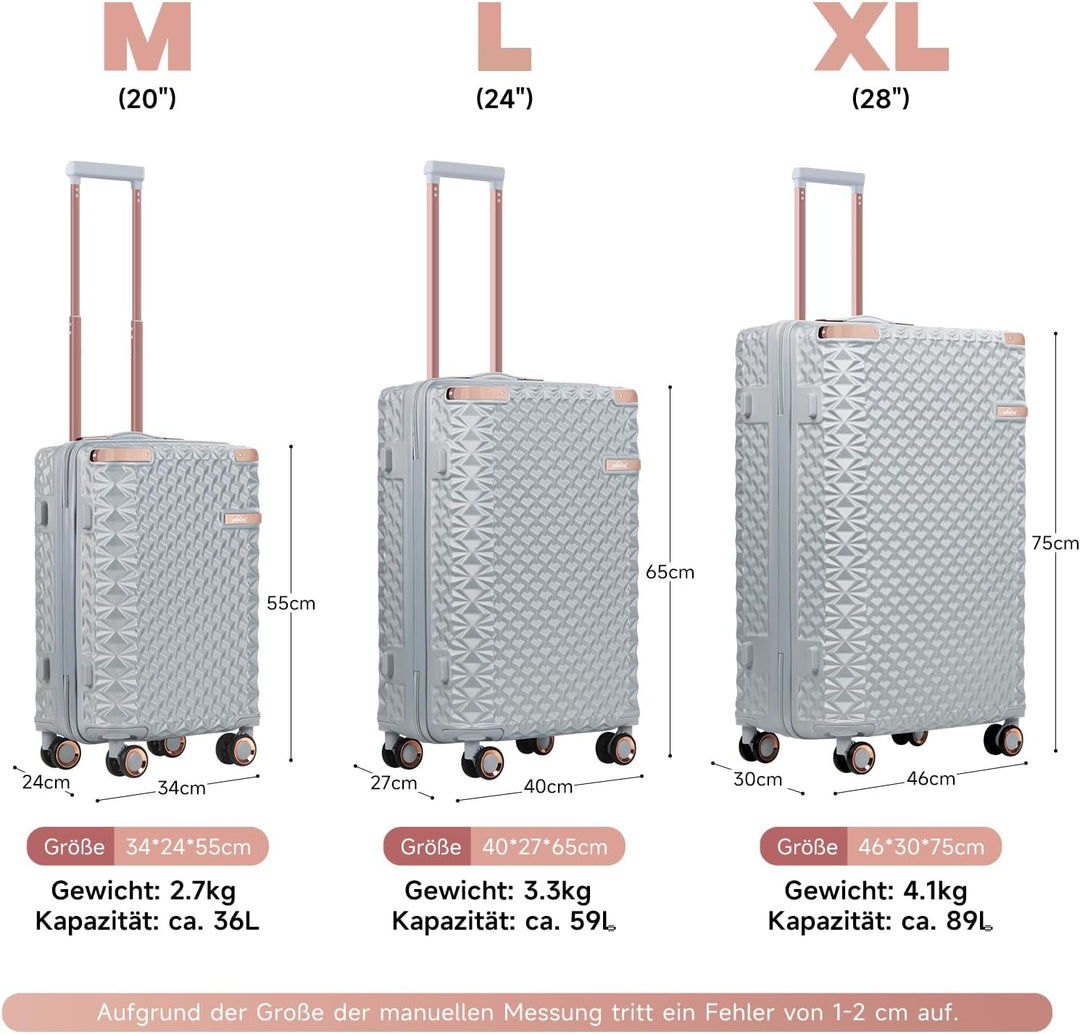 HOMELUX Kofferset 3 Teilig Hartschale Reisekoffer ABS Leicht Trolley Rollkoffer Hartschalenkoffer Se