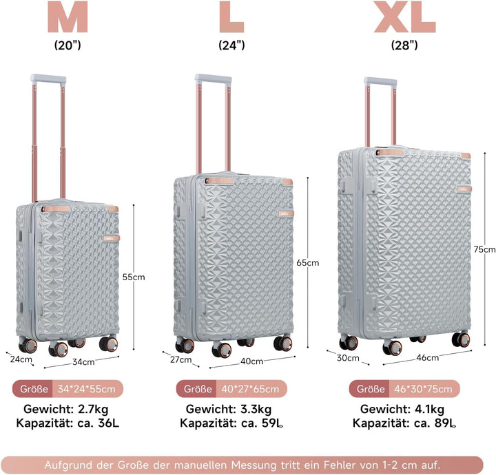 HOMELUX Kofferset 3 Teilig Hartschale Reisekoffer ABS Leicht Trolley Rollkoffer Hartschalenkoffer Se