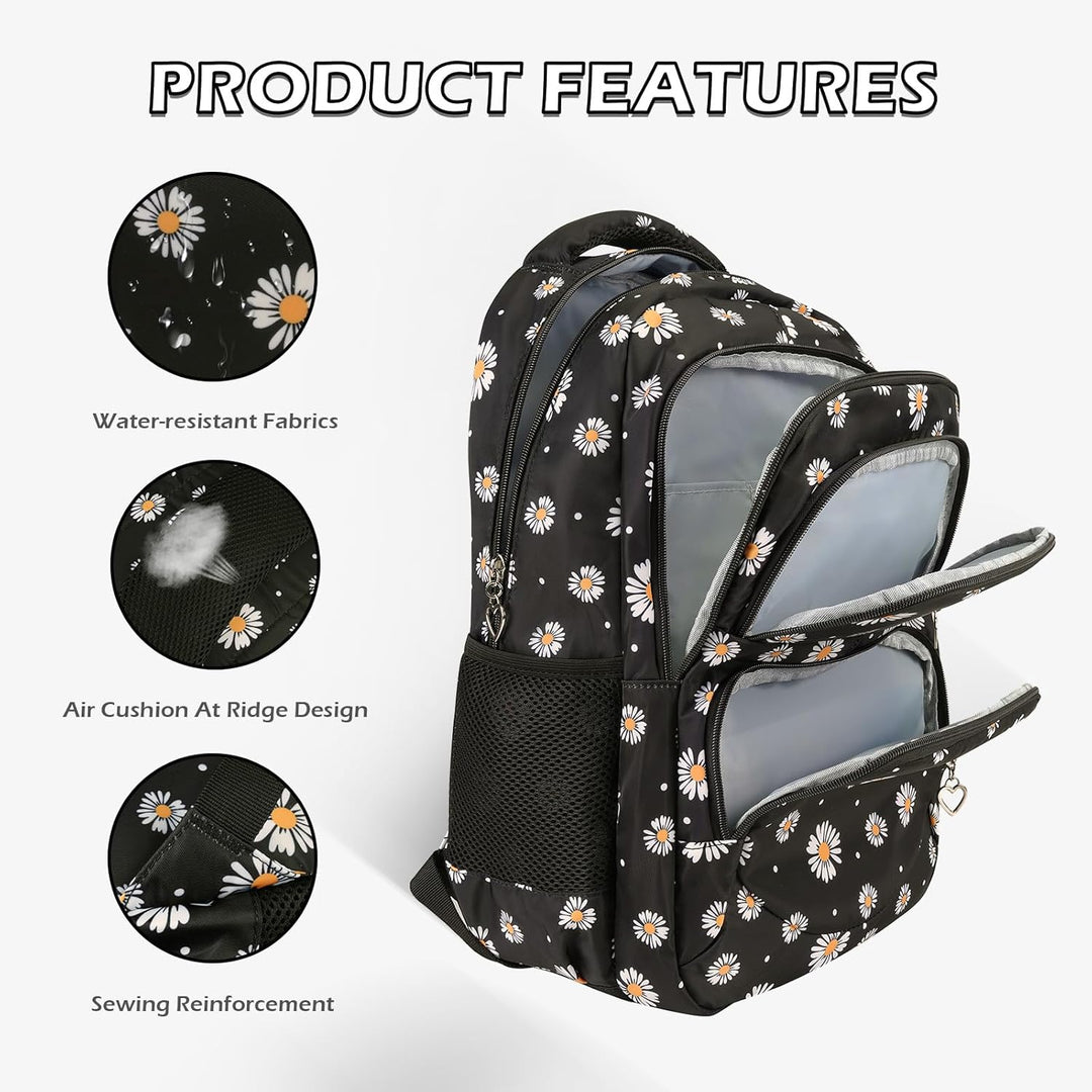 SIVENKE Schulrucksack Mädchen Teenager Damen Schultasche Rucksack Set Gänseblümchen Schulranzen für