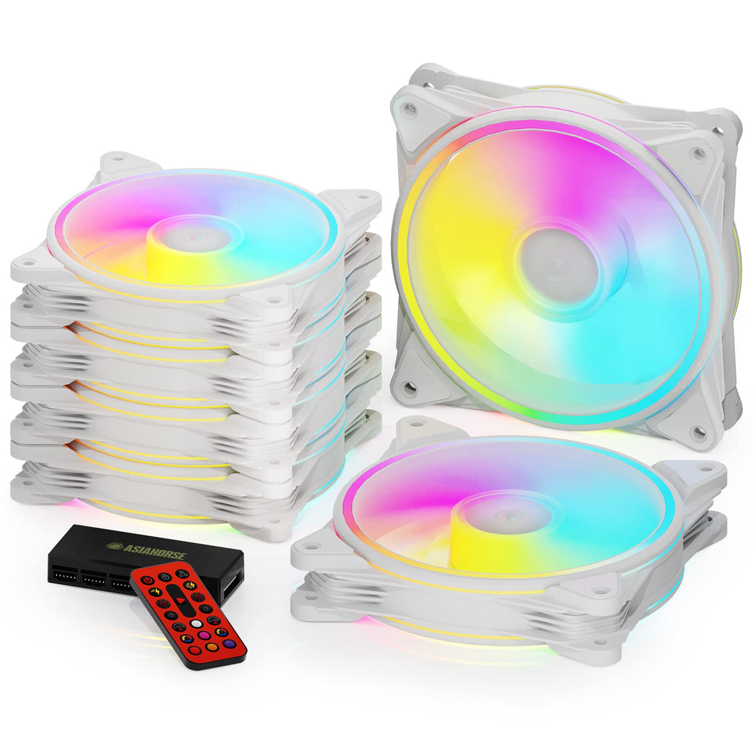 AsiaHorse PC 120MM RGB Lüfter, ARGB Gehäuselüfter mit Hub-Steuerung, 4 Rangen CPU Gehäuse Lüfter mit