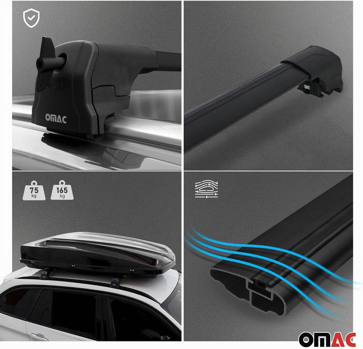 Dachträger Gepäckträger kompatibel mit Volvo XC90 II 2015-2023 Alu TÜV ABE Schwarz 2X, Schwarz