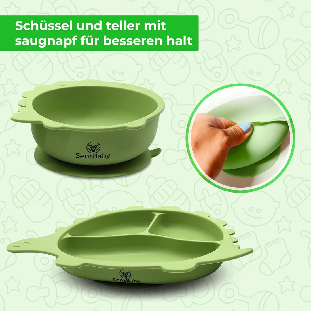Blw Zubehör - Baby Geschirrset Mit Saugnapf, Teller Set, Lässig Geschirr Grün, Grün