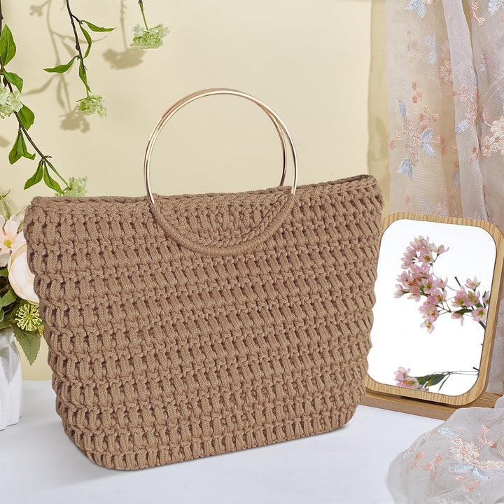 INFUNLY DIY Häkeltaschen Set Für Anfänger Hellkhaki Häkelset Für Tragetaschen Mit Video Tutorials Hä