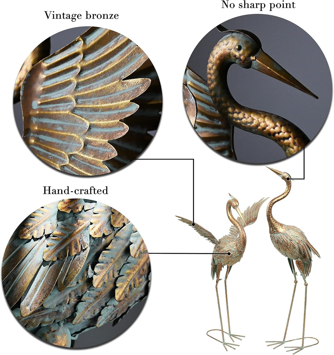 TERESA'S COLLECTIONS Metallvögel Kraniche Gartenfiguren für Teich 2er Set 99/ 85cm grosse Vogel Kran