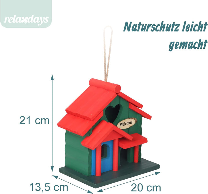 Relaxdays Deko Vogelhaus, Landhausstil, Holz, zum Aufhängen, HBT: 21 x 20 x 13,5 cm, Vogelvilla für
