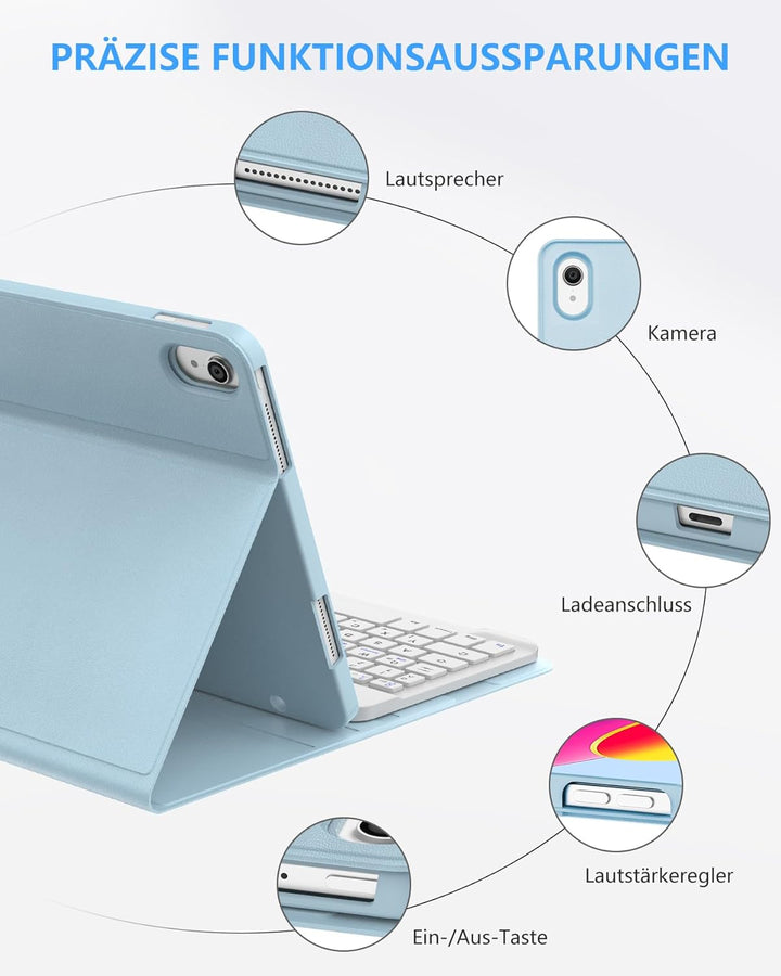 Hülle mit Tastatur für iPad 11/10 Generation (2025/2022, 11/10,9") – Bluetooth 5.0 Keyboard, QWERTZ