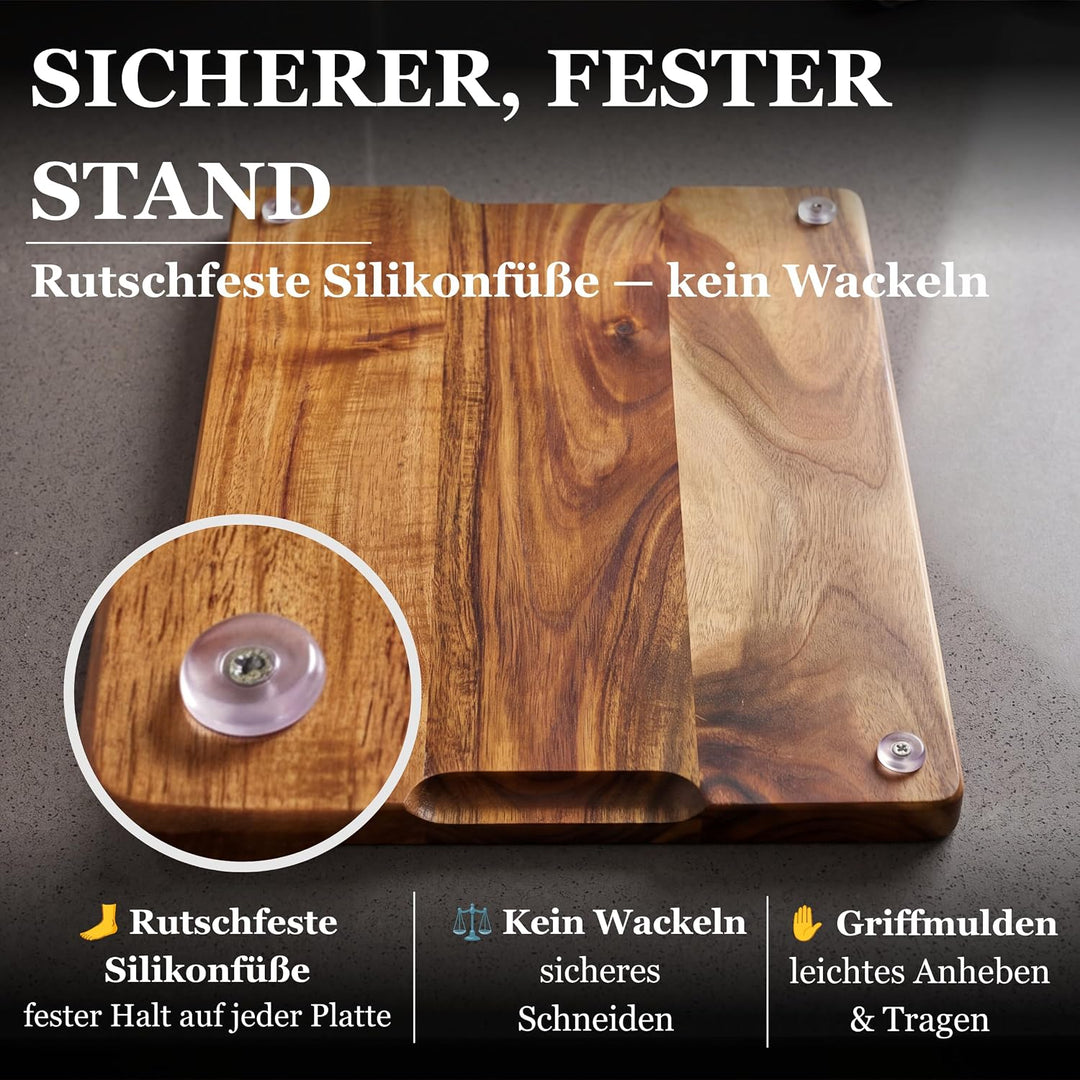 Oleio 3er Schneidebrett Set aus Akazie I Beidseitig nutzbar I 40x30 / 33x24 / 26x18cm I 2cm dicke Ho