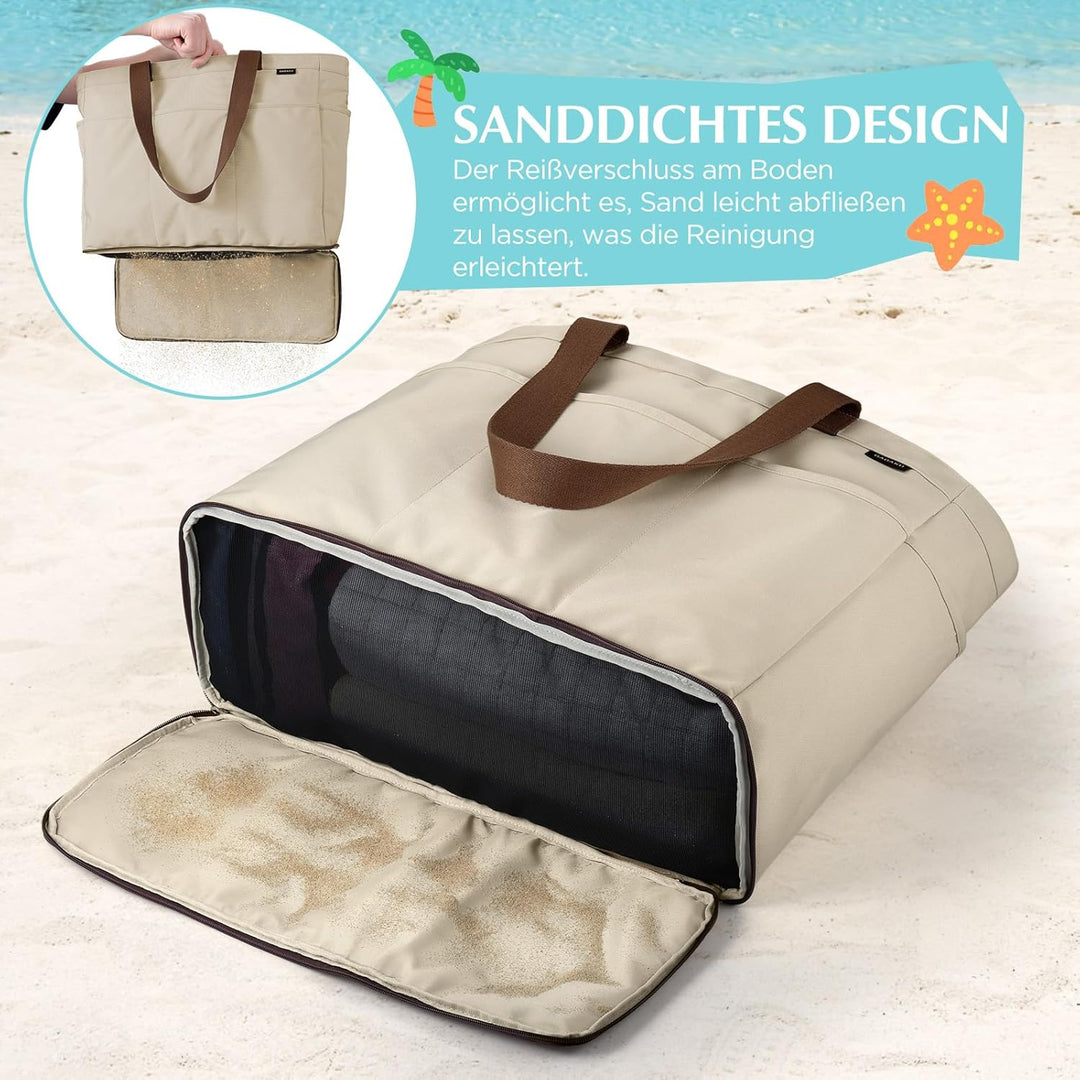 GAGAKU Strandtasche XXL mit Kühlfach, Wasserfest Beach Bag mit Reissverschluss – Faltbar Gross Badet