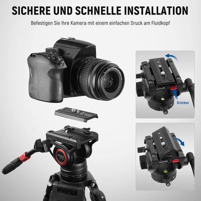 NEEWER Videostativ Fluidkopf mit Schnellwechselplatte, kompatibel mit DJI RS Gimbals Manfrotto, Tele