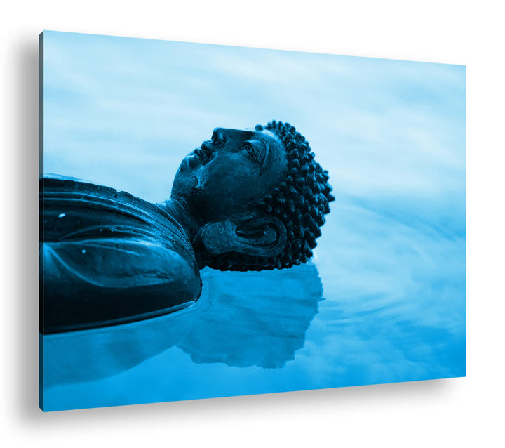 deyoli Buddha Statue am Wasser Format 80x60 Effekt: Monocrome Blau als Leinwandbild, Motiv fertig ge