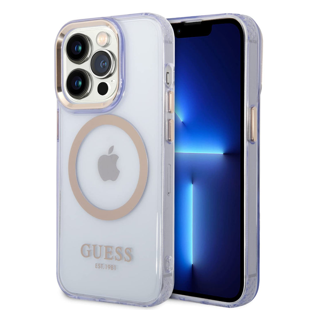 GUESS GUHMP14XHTCMU Hülle für iPhone 14 Pro Max 6,7" Violett Hard case Gold Outline Translucent