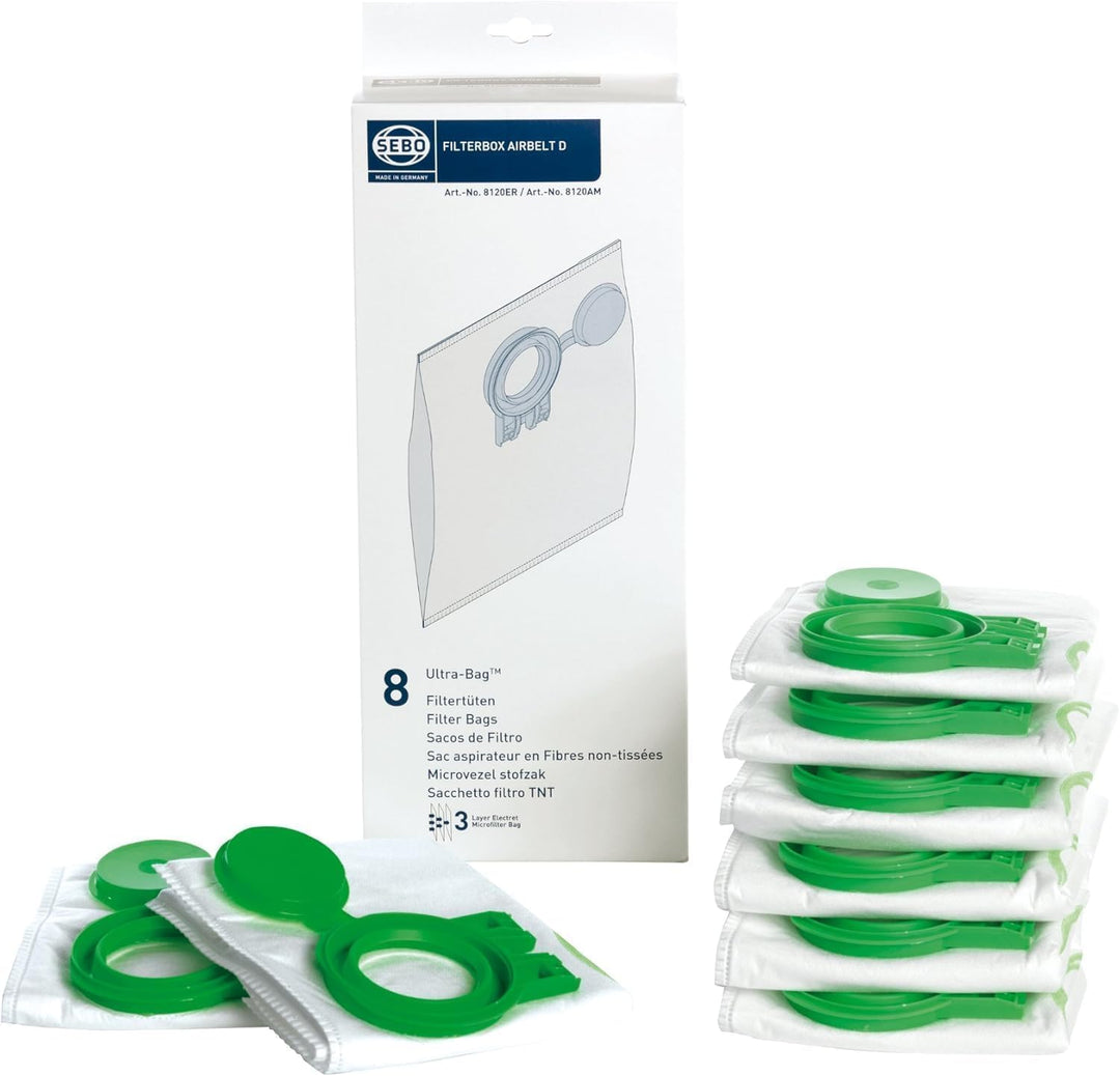 Sebo Filterbox D 8120 für Sebo Airbelt D inklusive 8 Ultra-Bag Elektret-Filtertüten 3-lagig mit Filt