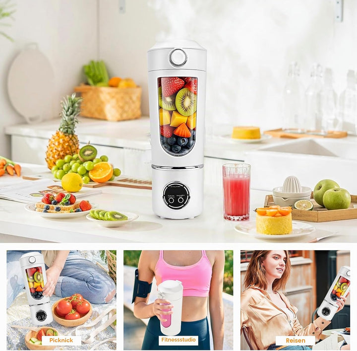 Tragbarer Mixer/Blender/Smoothie Maker, 700 ml Maker to Go Mini-Standmixer mit 12-Klingen Edelstahl