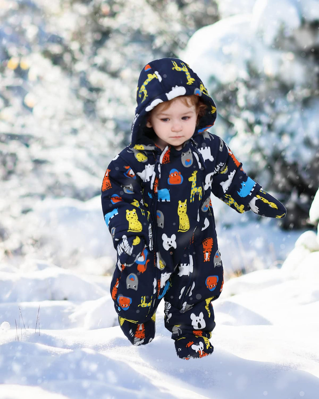 Baby Strampler Strampelanzug mit Kapuze Schneeanzüge mit Handschuhen und Füsslinge, für Kleinkinder