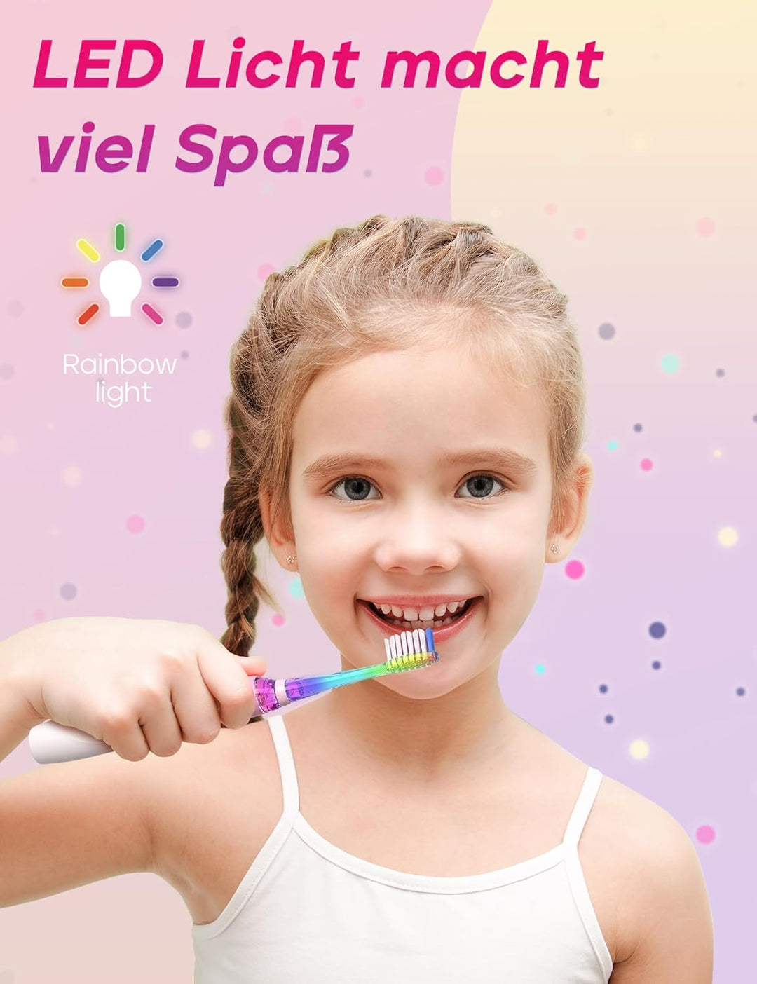 Seago Elektrische Zahnbürste Kinder ab 3 Jahren mit bunten LED Licht, 4 Aufsteckbürste, Smart Timer,