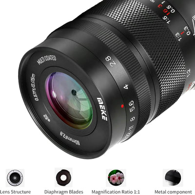 Meike 60mm F2.8 Vergrösserung Makro Manueller Fokus APS-C Objektiv Kompatibel mit Canon RF-Mount Kam