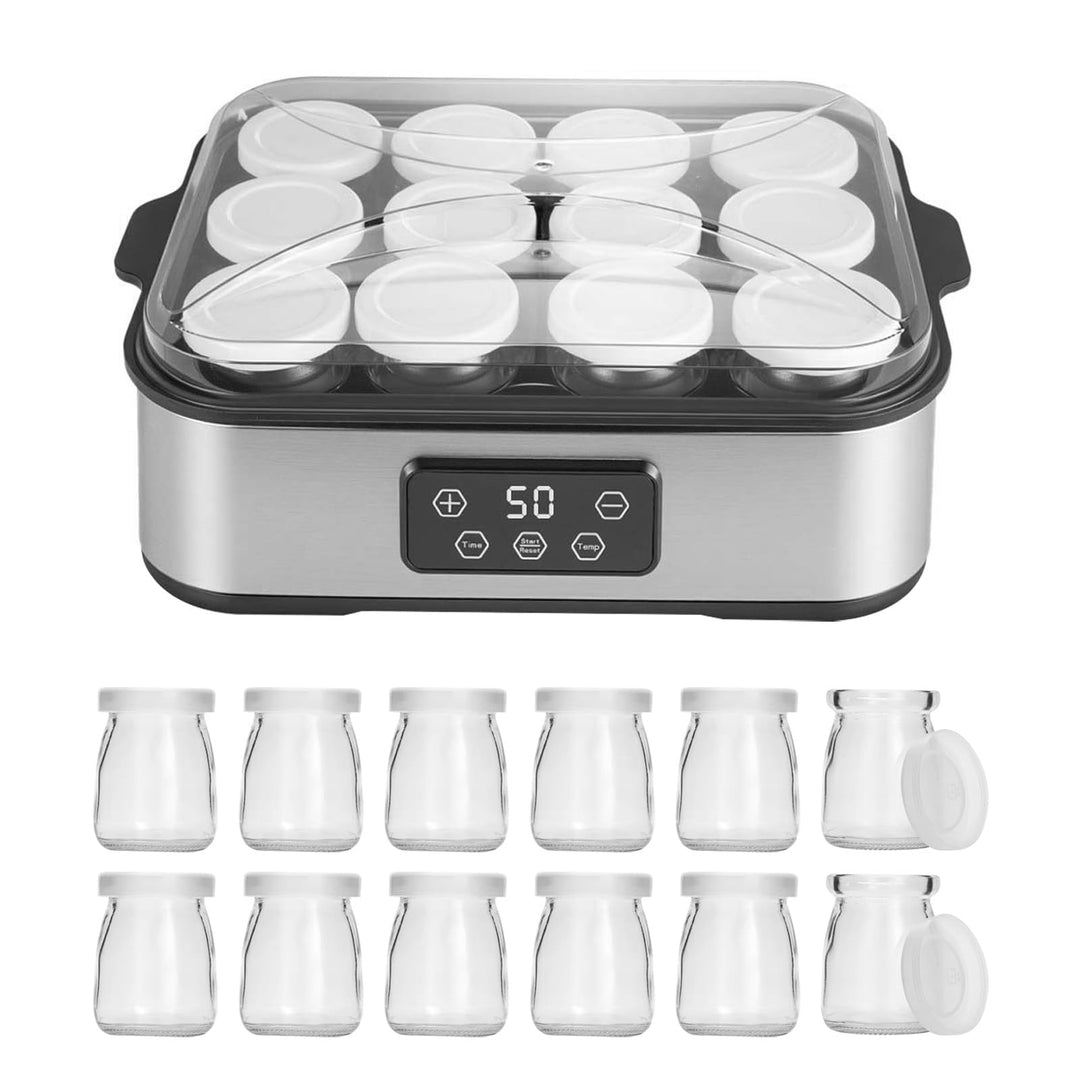Joghurtbereiter 2200ml, Joghurt Machine mit 12 x 180ml Gläsern, Digitale Joghurtmaschine aus Edelsta