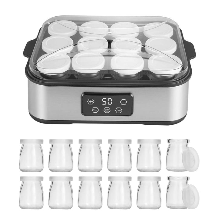 Joghurtbereiter 2200ml, Joghurt Machine mit 12 x 180ml Gläsern, Digitale Joghurtmaschine aus Edelsta