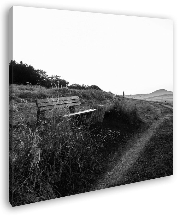 deyoli ruhige Bank am Feldweg Format: 60x60 Effekt: Schwarz&Weiss als Leinwandbild, Motiv fertig ger
