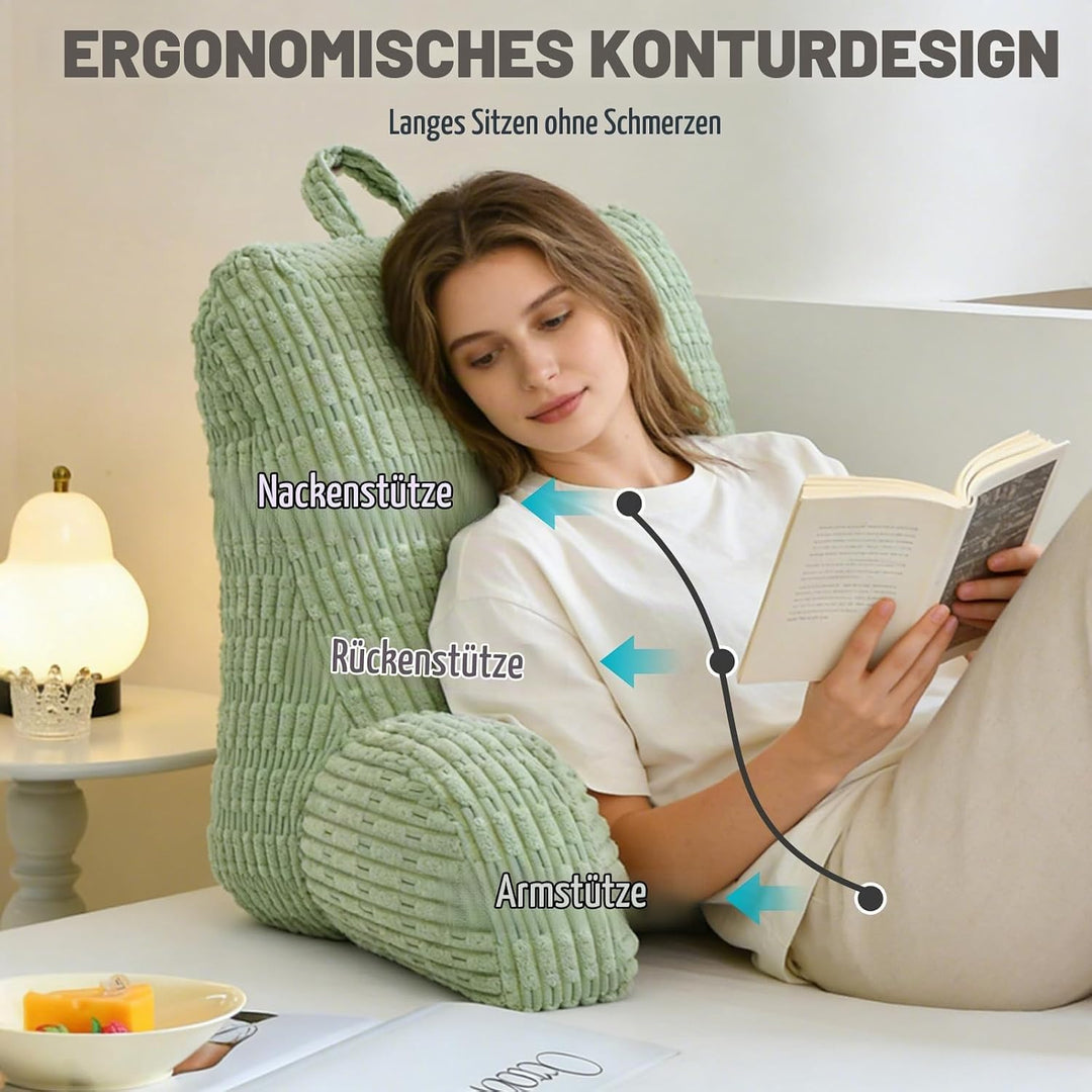 Lesekissen für Bett Und Sofa,Rückenstützkissen Lesekissen mit Armlehne, Erwachsenensofa mit Rückenle