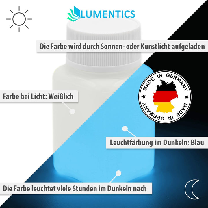 LUMENTICS Malfarbe Blau nachleuchtend 100g - Im Dunkeln leuchtende Farbe. Nachleuchtfarbe mit Glitte