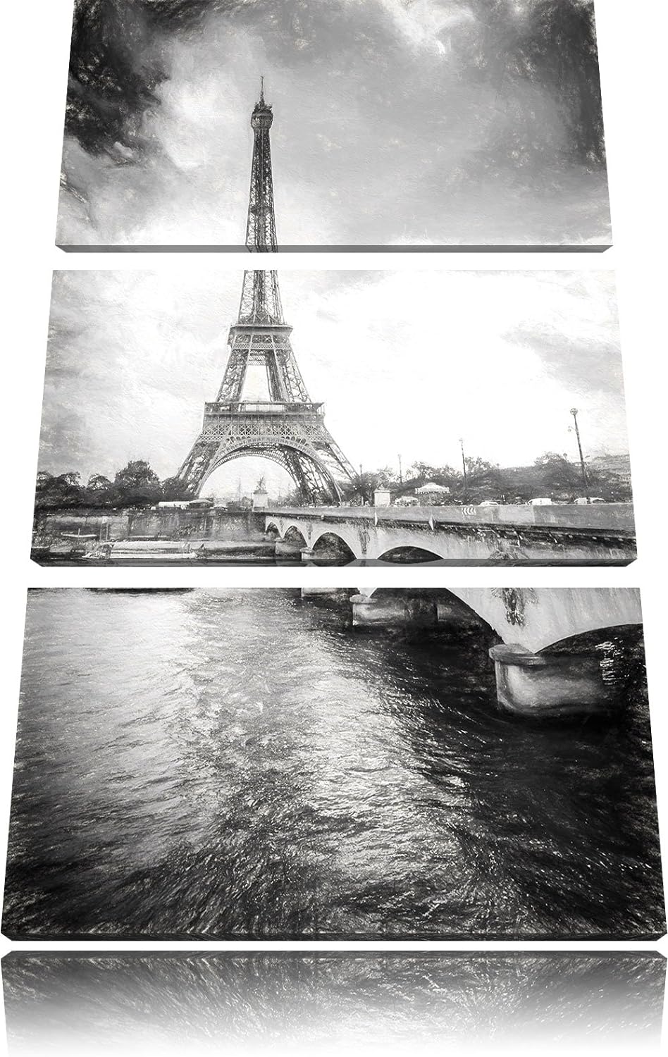 Pixxprint Eiffelturm in Paris Kunst Kohle Effekt 3-Teiler Leinwandbild 120x80 Bild auf Leinwand, rie