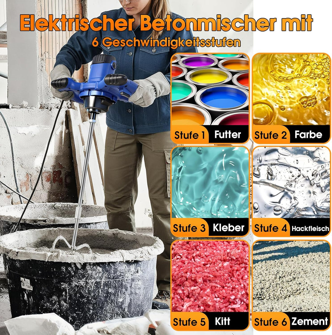 RITHRY Quirl Mörtelrührer, Rührwerk 3500W Mörtelrührer Farbrührer with 6 Speed Drehzahlelektronik, 0