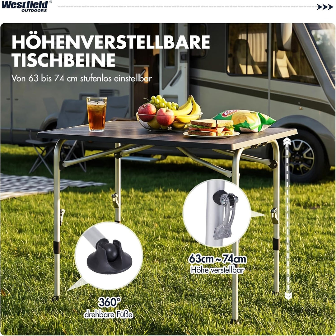 Westfield Outdoors Campingtisch Klappbar Höhenverstellbar Klapptisch für 4-8 Personen, Stabiler Gart