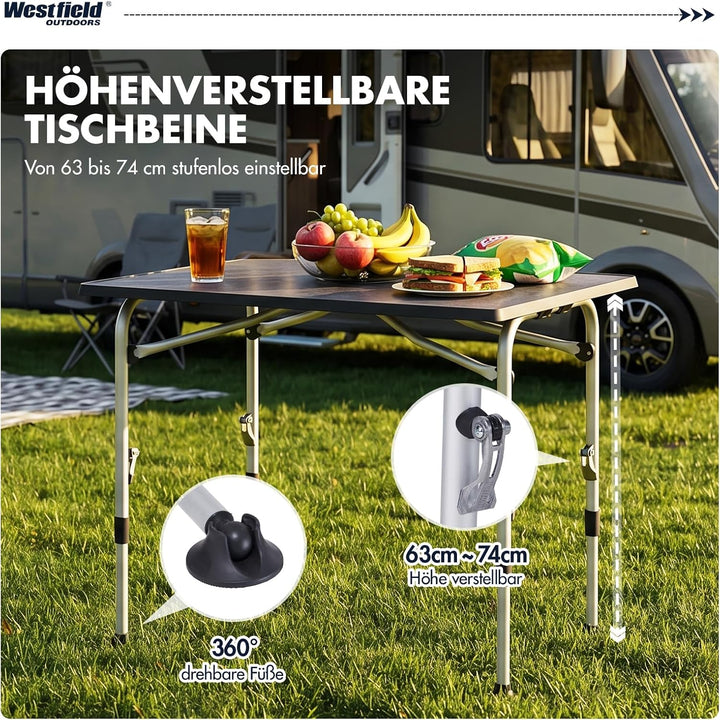Westfield Outdoors Campingtisch Klappbar Höhenverstellbar Klapptisch für 4-8 Personen, Stabiler Gart