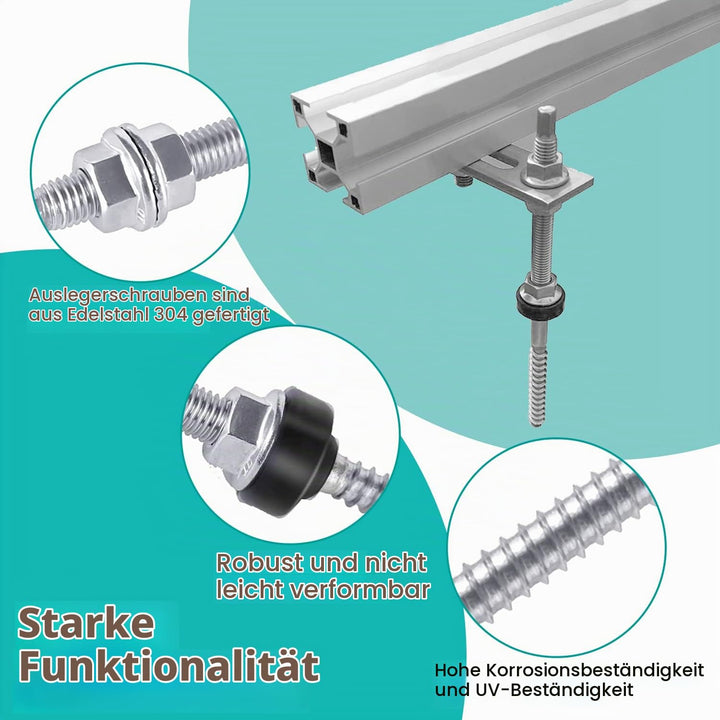 16 Stück Stockschrauben M10 x 200mm, Stockschrauben PV Anlage 304 Edelstahl Dichtung Sperrzahnmutter