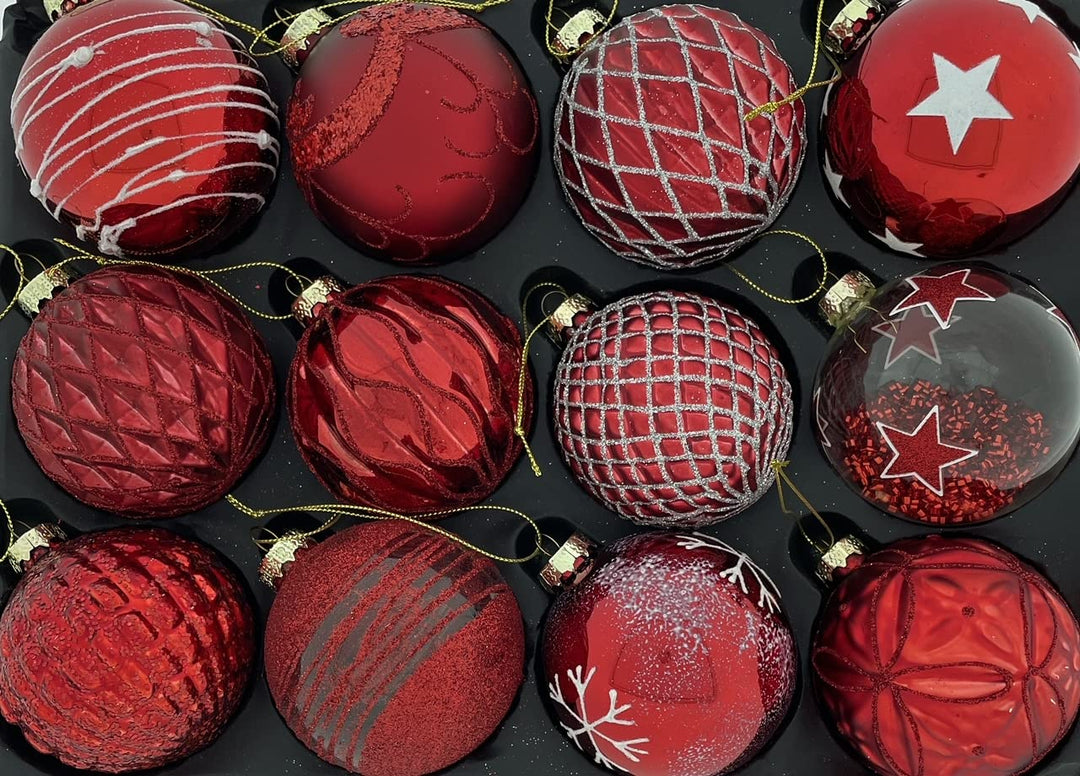 MC Trend 12er Set edle Luxus Glas Weihnachtskugeln Ø 8cm Weihnachtsbaum Kugeln Christbaumkugeln Weih
