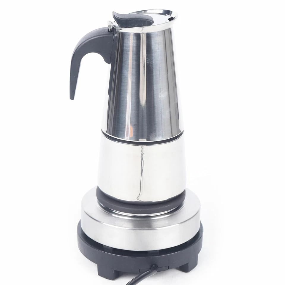 200ml/300ml Edelstahl Kaffeekocher Set, tragbarer Espressokocher mit Heizbasis, geeignet für Küche,