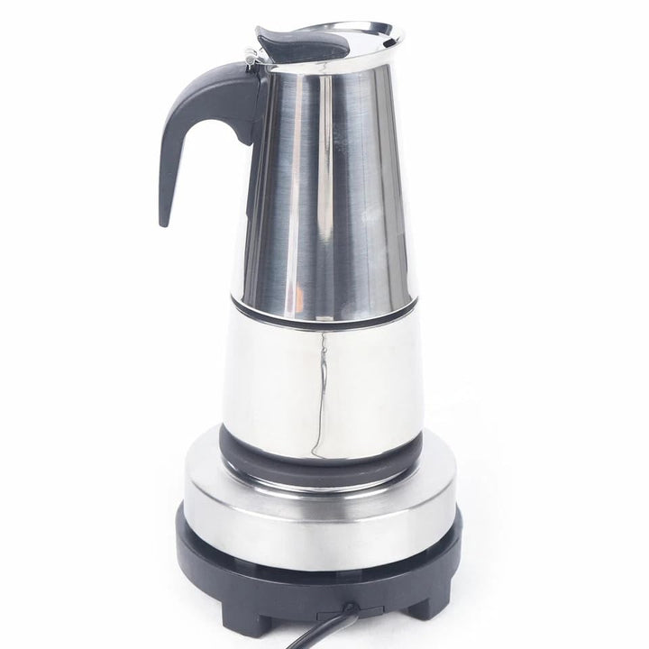 200ml/300ml Edelstahl Kaffeekocher Set, tragbarer Espressokocher mit Heizbasis, geeignet für Küche,