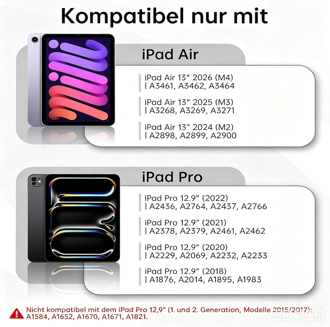 TECURS Hülle Tastatur für iPad Air 13" (M3/M2, 2025/2024), Magic Keyboard für iPad Pro 12.9 (6/5/4/3