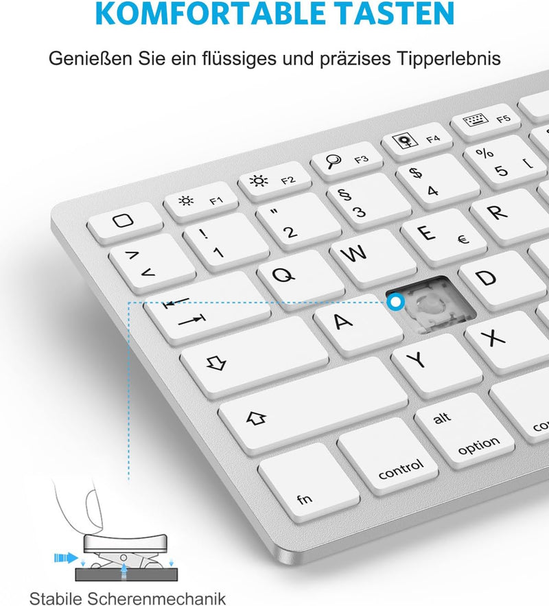 OMOTON deutsche Bluetooth Tastatur für iPad 10.9/10.2/9.7, iPad Air 6/5/4/3, Tastatur iPad Pro 13/12