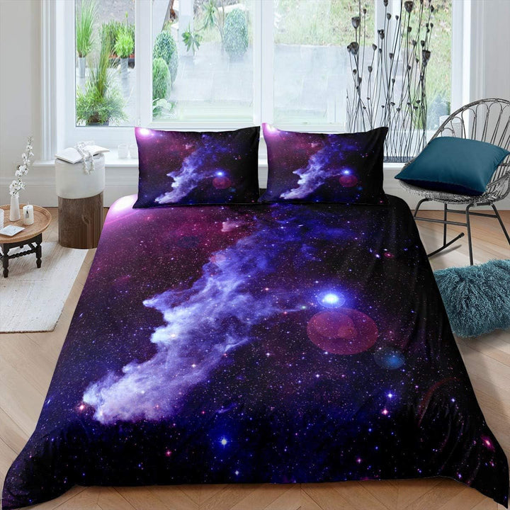 Loussiesd 3D Galaxy Bettwäsche-Set 135 x 200 cm Universe Starry Sky Print Bettbezug-Set Lila Blau fü