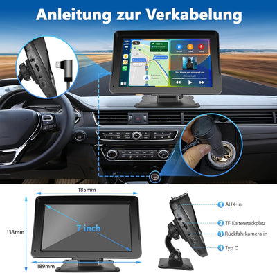 Podofo 7 Zoll Wireless Apple Carplay Android Auto Tragbares Autoradio Touchscreen Auto Stereo Radio