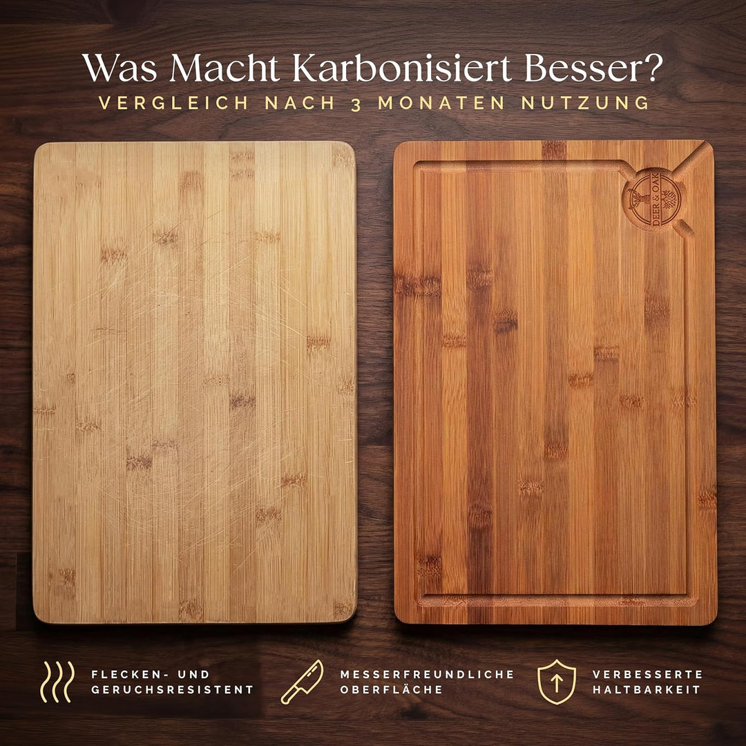 Deer & Oak Extra grosses karbonisiertes Schneidebrett 44 x 30 x 2 cm, vorgeöltes Bambus-Holz-Schneid