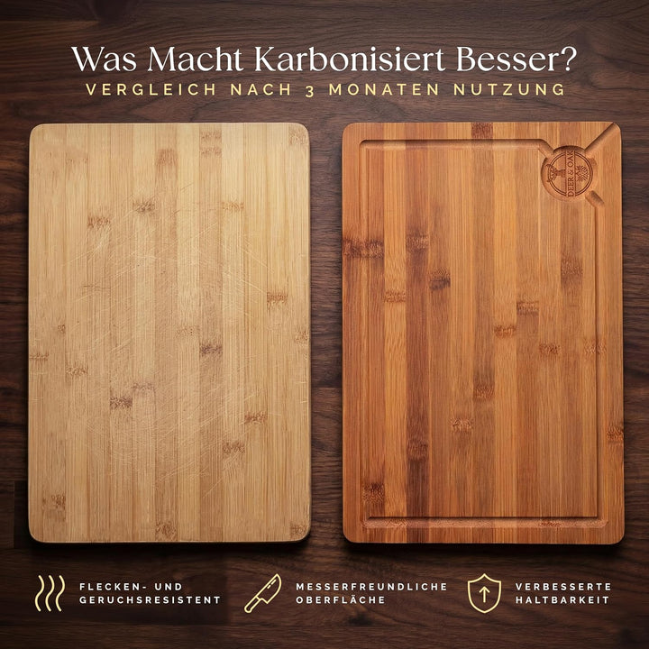 Deer & Oak Extra grosses karbonisiertes Schneidebrett 44 x 30 x 2 cm, vorgeöltes Bambus-Holz-Schneid