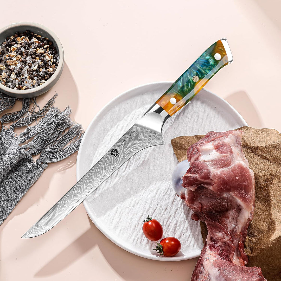 WILDMOK Ausbeinmesser, japanisches Damaskus Kochmesser, Profi Ausbeinfiletmesser, 17.8 cm Profession