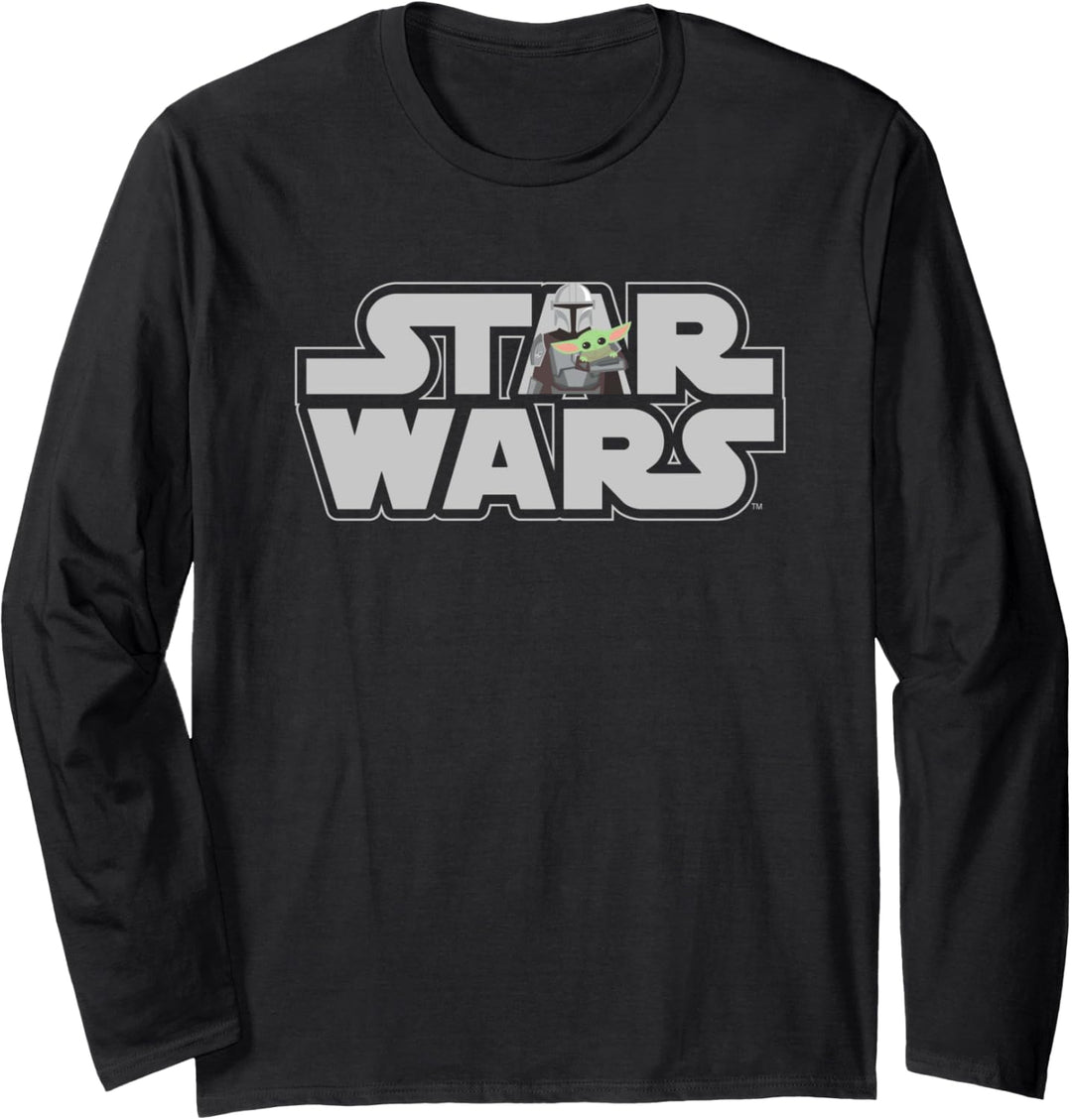The Mandalorian Star Wars Logo with Mando and the Child Langarmshirt