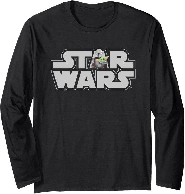 The Mandalorian Star Wars Logo with Mando and the Child Langarmshirt