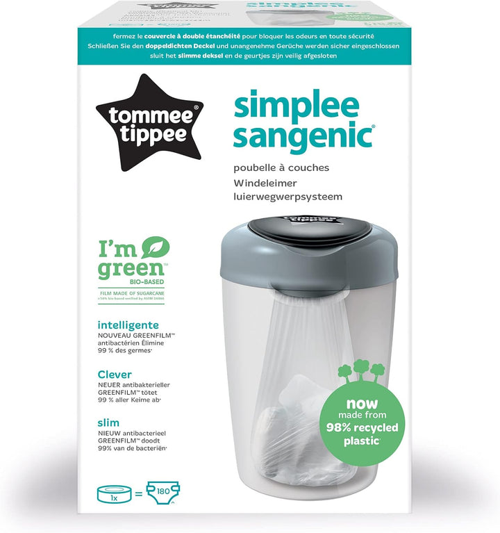 Tommee Tippee Simplee Windeleimer, mit 1 Nachfüllkassette, Schützt gegen Gerüche und Keime*, Zu 100%