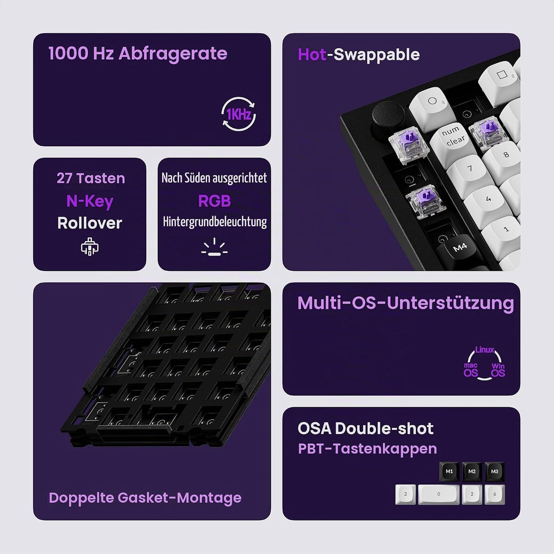 Keychron Q0 HE Kabelloser Magnetisches Numpad, 2,4 GHz/Bluetooth 5.1, Schnelltrigger, RGB, programmi