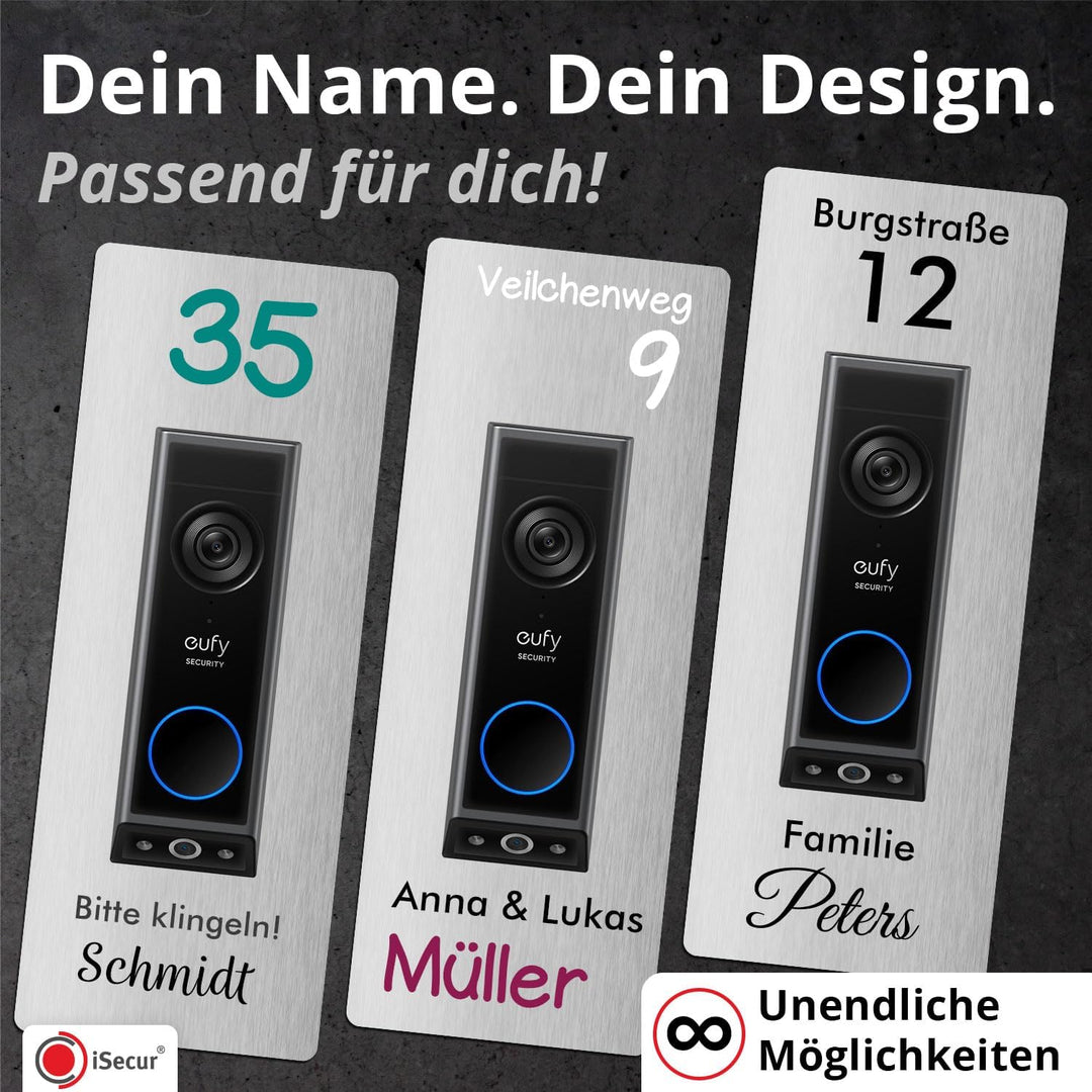 iSecur Edelstahl Blende personalisiert Premium - Passend für Eufy Videotürklingel - Edle Türstation-