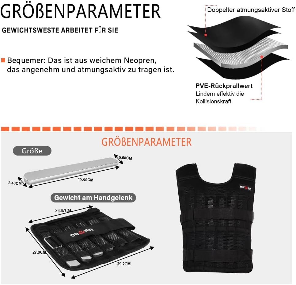 LEKARO Verstellbares Gewichtswesten-Set mit Armgewichten und Beingewichten, Krafttrainings-Workout-S