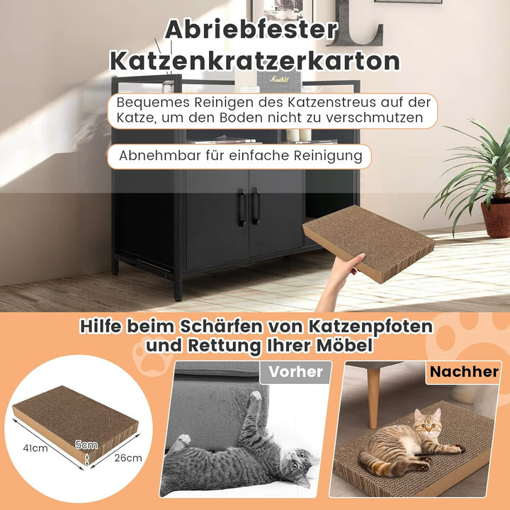 COSTWAY Katzenschrank Katzentoilette mit Doppeltüren & Kratzunterlage, Katzenhaus mit offenem Regal