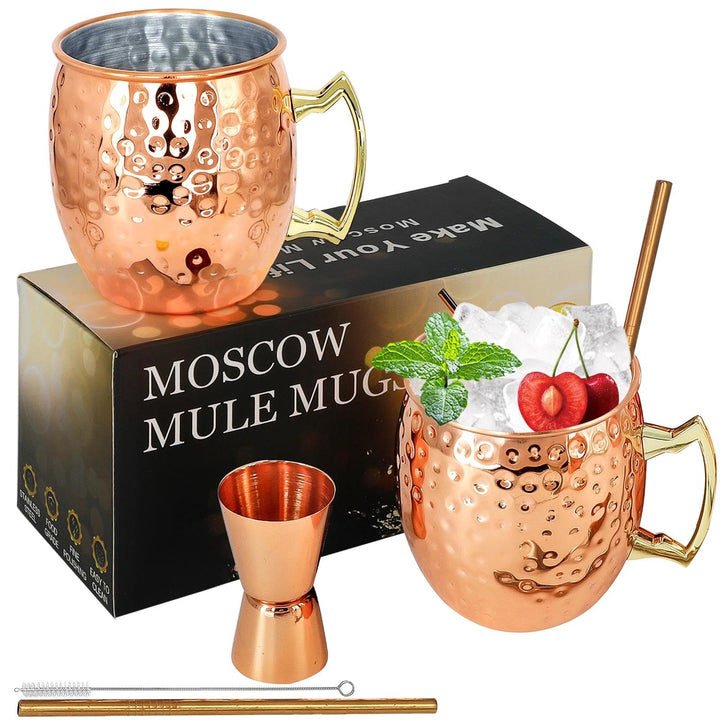SuproBarware Moscow Mule Kupferbecher, Set mit 2 Moscow Mule-Bechern, Edelstahlbecher, 530 ml, leben